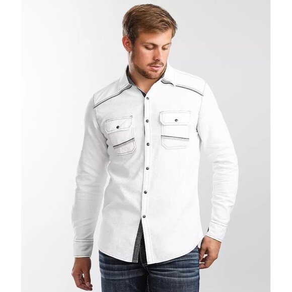 BKE | Buckle 2XL White Mens Textured Athletic Pearl Snap Button Up Shirt Western - Picture 1 of 12